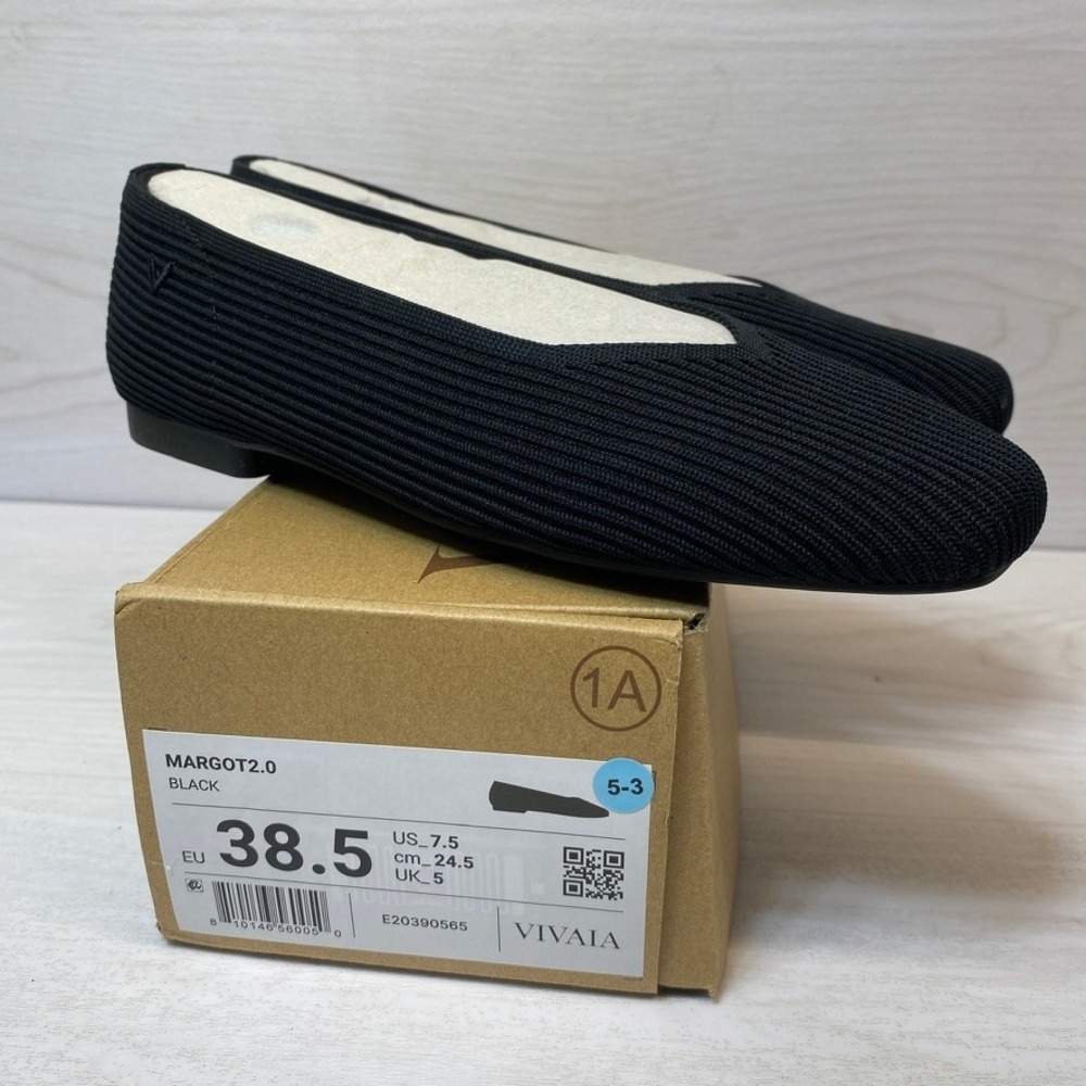 Vivaia Womens 7.5 Margot 2.0 Square Toe Flats Black Knit Sustainable Washable
